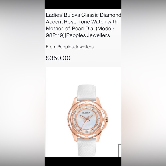 Bulova ladies rose gold with diamond accent white leather watch. - Picture 2 of 7